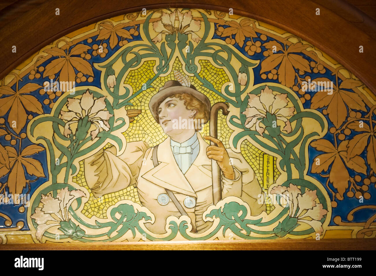 Art Deco Mosaics in a bistrot, Lyon, France Stock Photo
