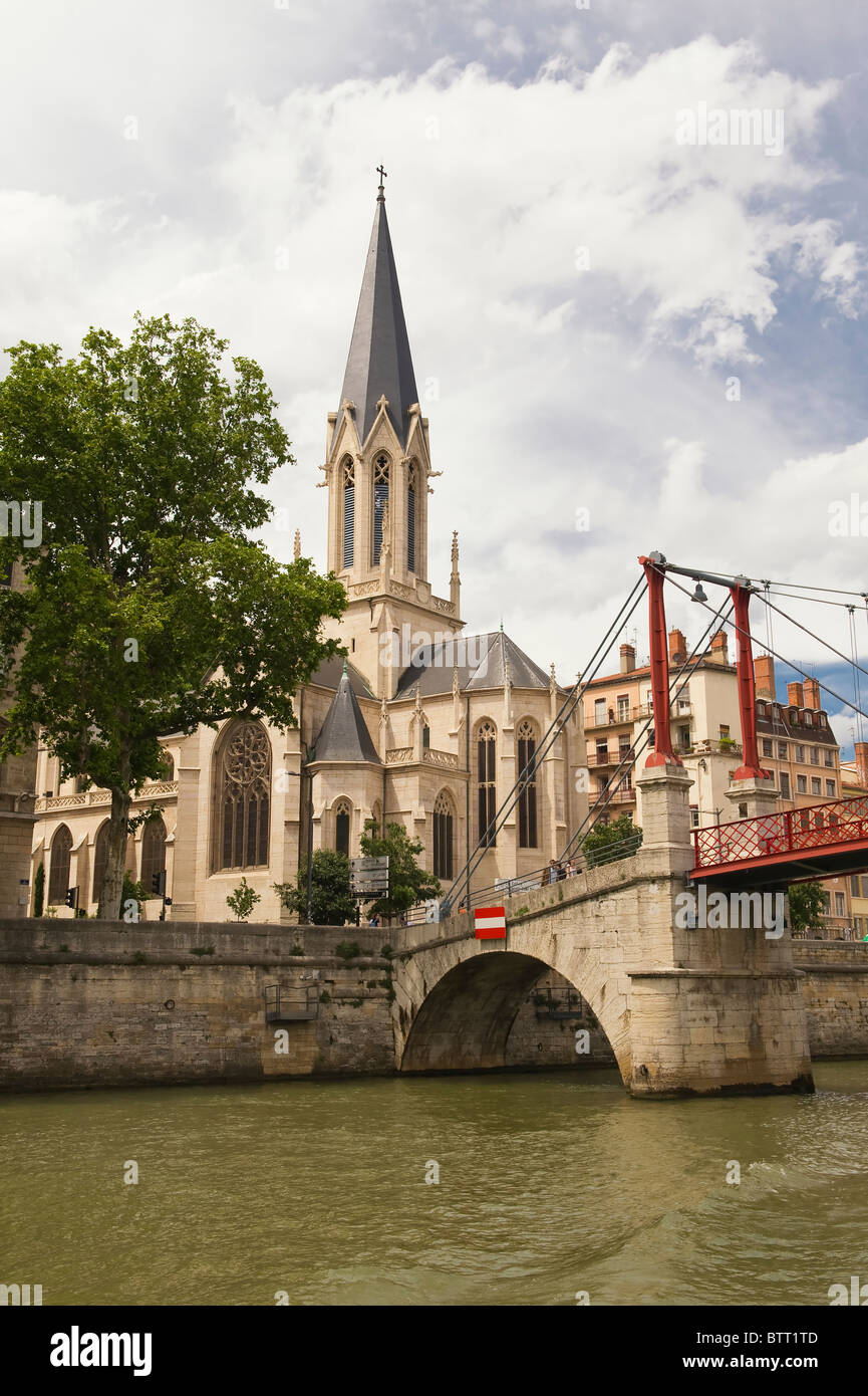Church and footbridge Saint Georges, Lyon, France Stock Photo