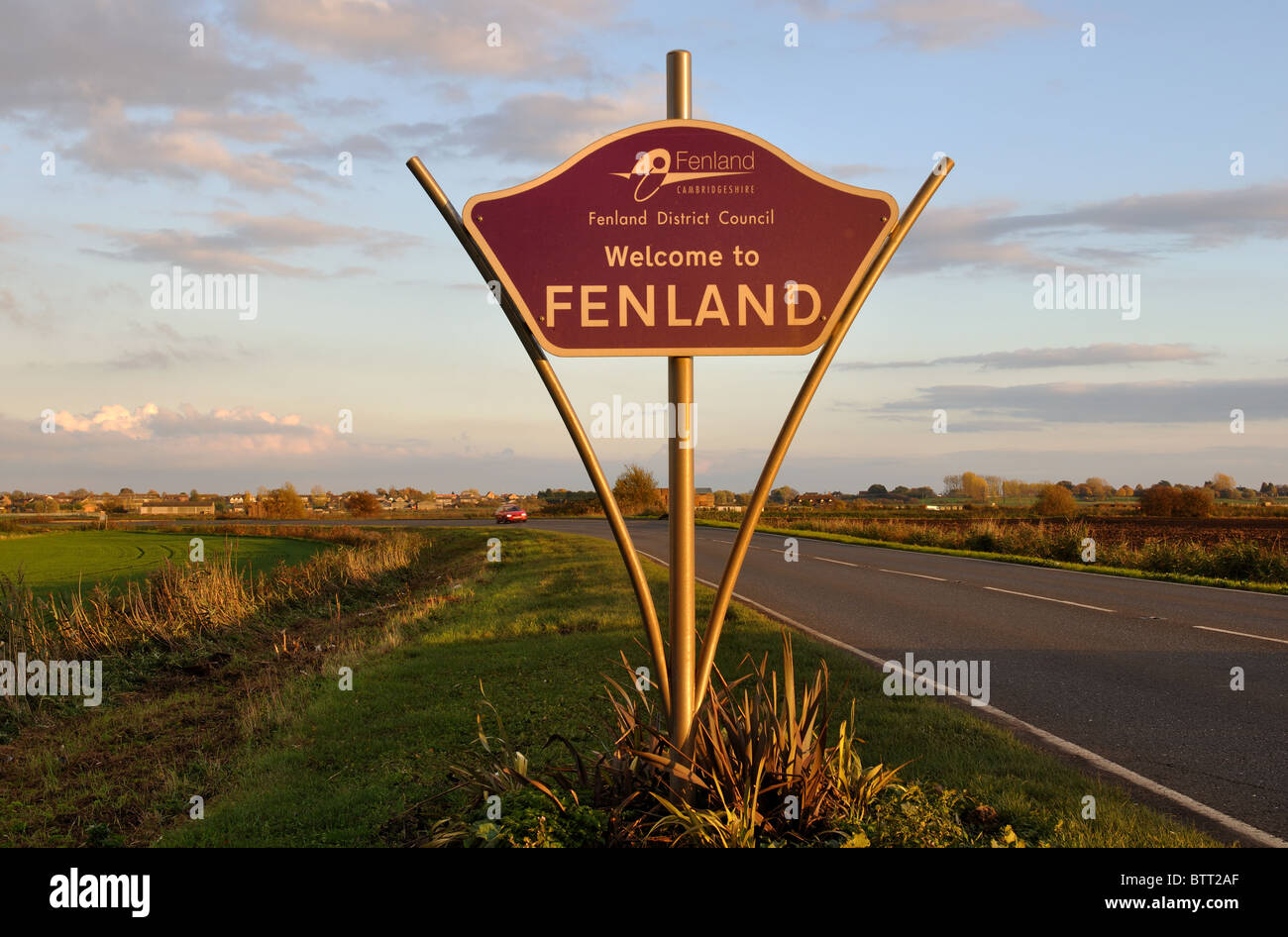 Welcome to Fenland sign, Cambridgeshire, England, UK Stock Photo