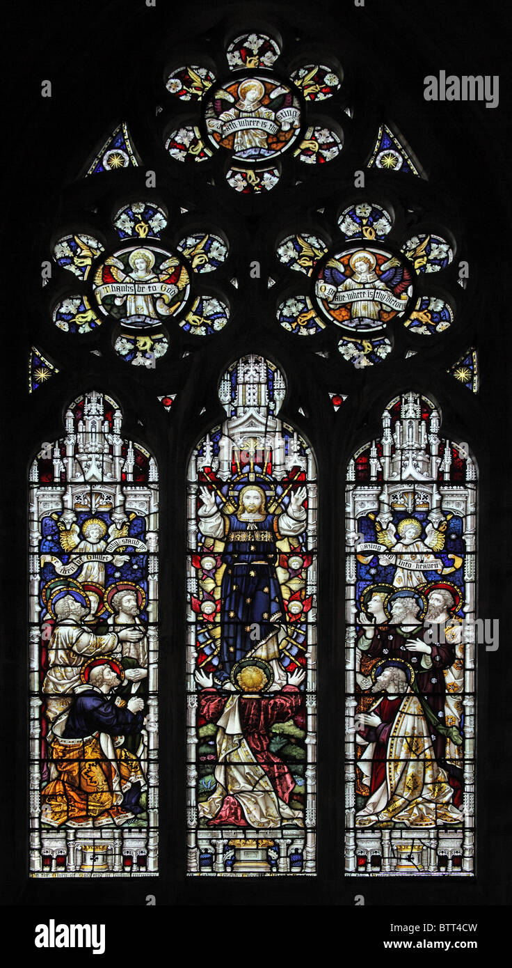A stained glass window by Clayton and Bell depicting The Ascension, Church of St John the Baptist, Sutton Veny, Wiltshire Stock Photo
