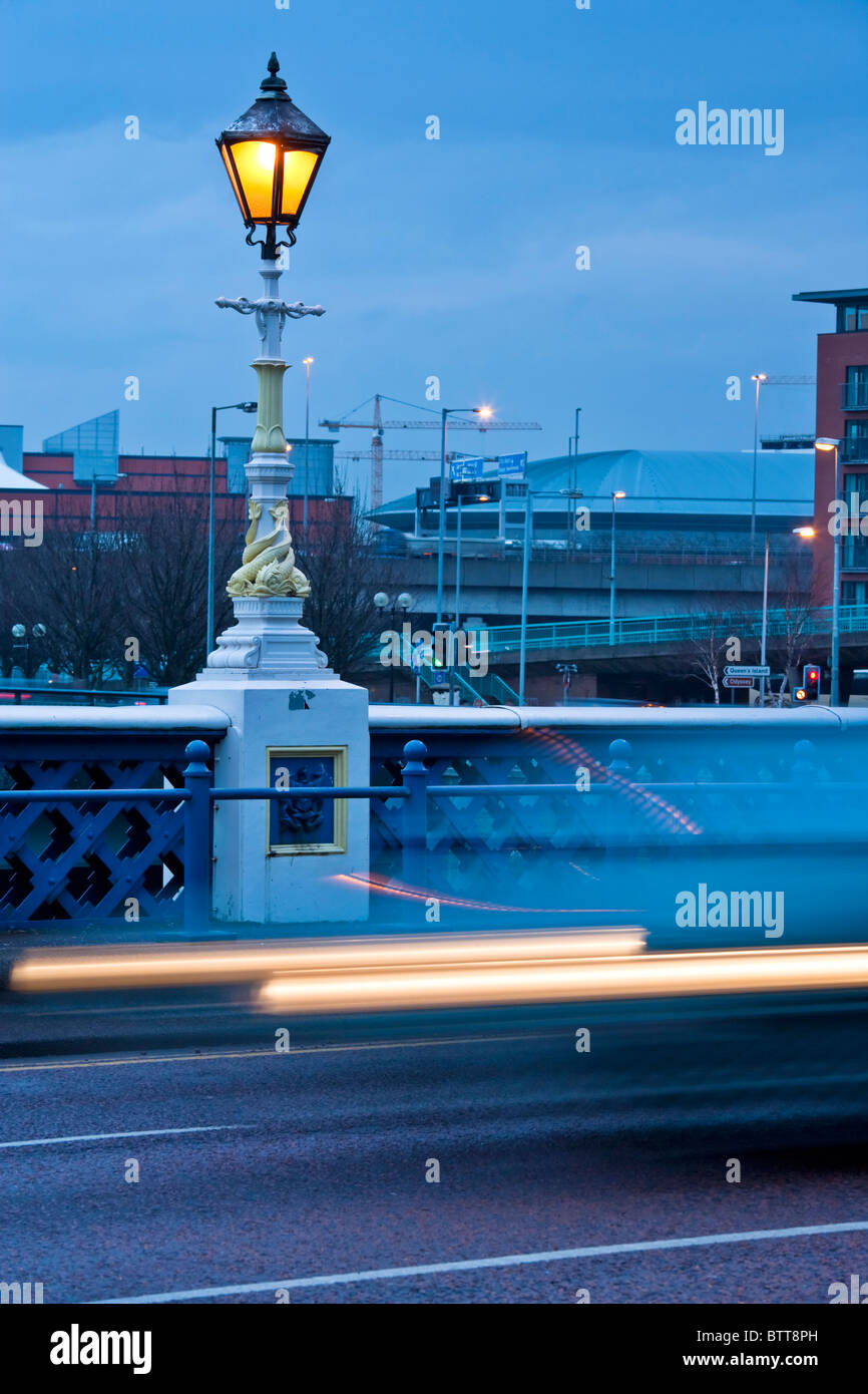 Ornate streetlamp on the Queen's Bridge over the River Lagan, Belfast, Northern Ireland Stock Photo