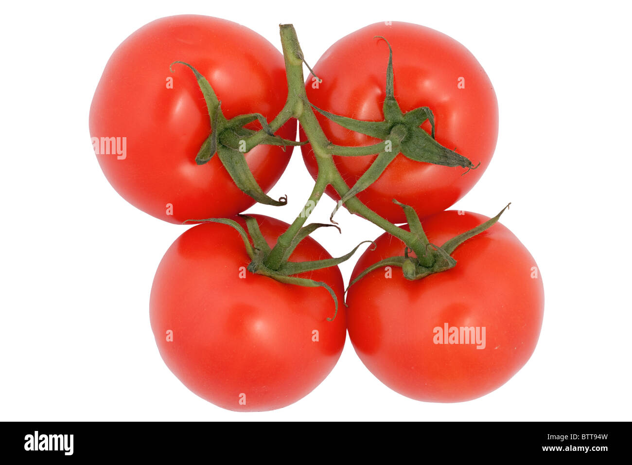 Bunch of ripe healthy tomatoes, isolated on white background. Stock Photo