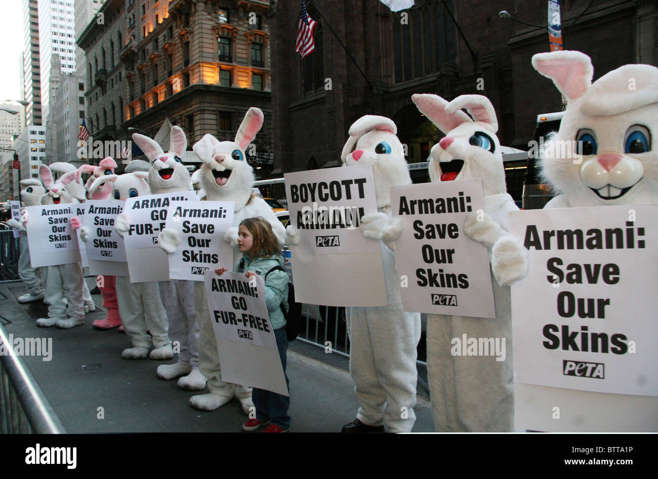 PETA Protests Use of Rabbit Fur at Armani Fifth Avenue Store Opening Stock Photo