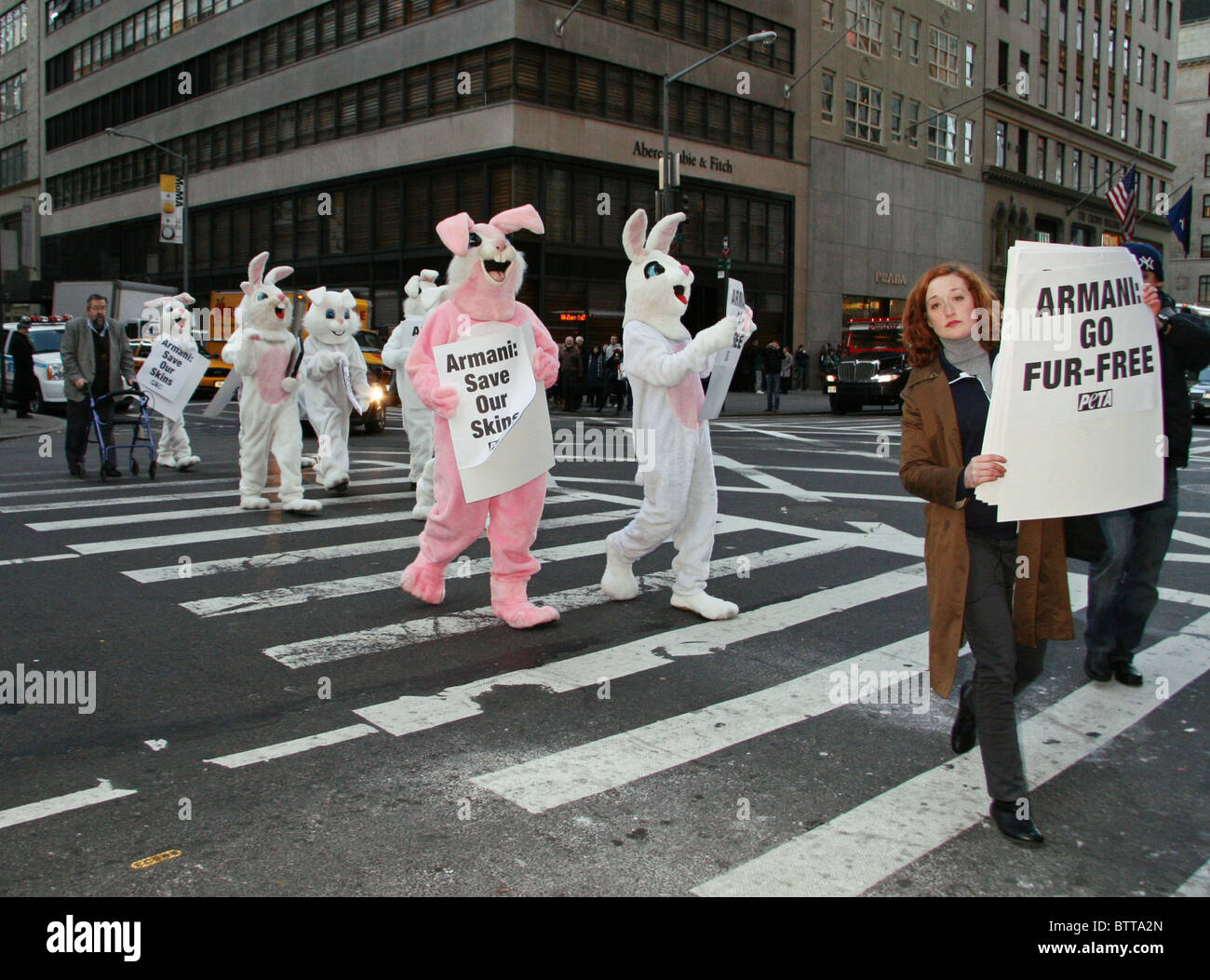 PETA Protests Use of Rabbit Fur at Armani Fifth Avenue Store Opening Stock Photo