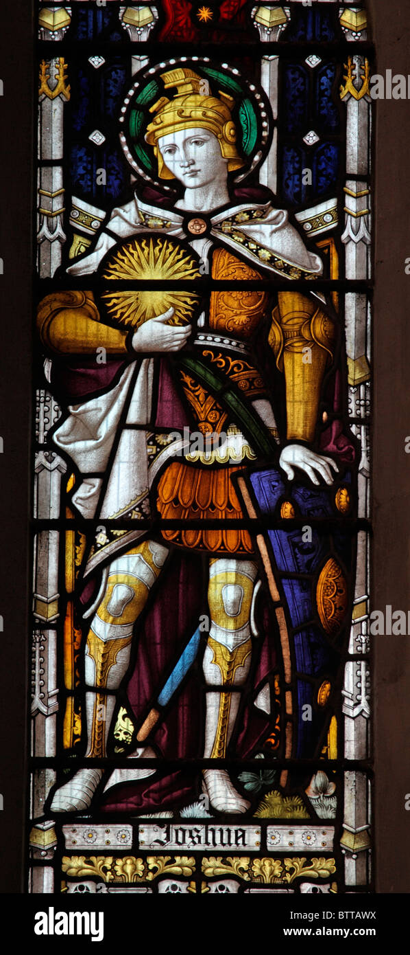 A stained glass window by Clayton & Bell (1892) depicting the Old Testament Prophet, Joshua, Church of St Peter and St Paul, Heytesbury, Wiltshire Stock Photo