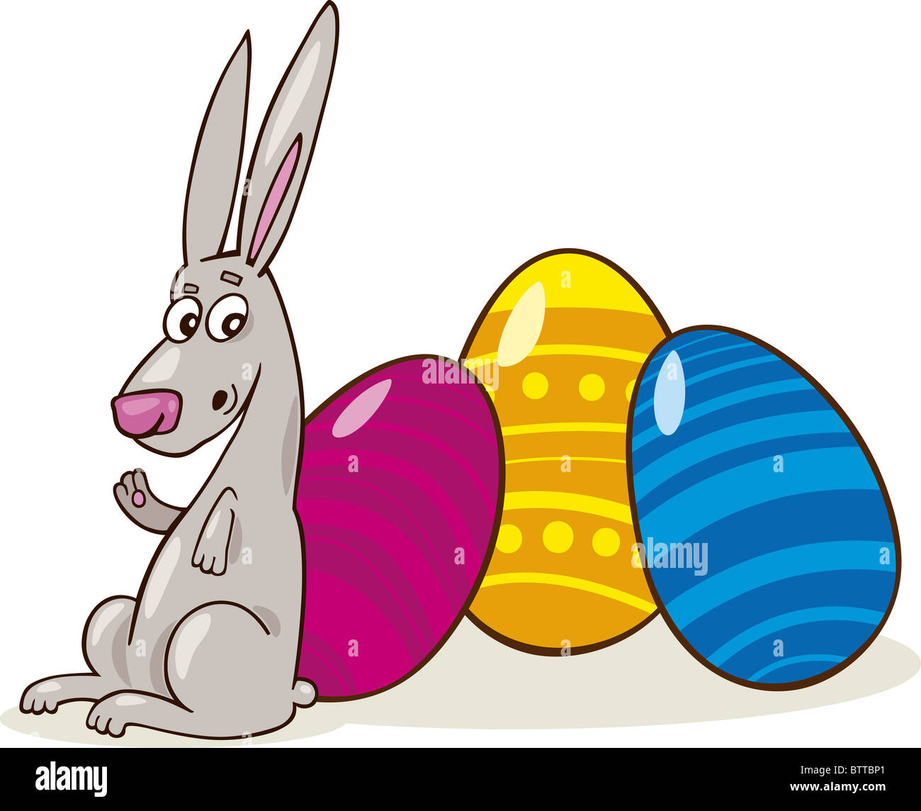Illustration of Easter Bunny with painted Eggs Stock Photo - Alamy