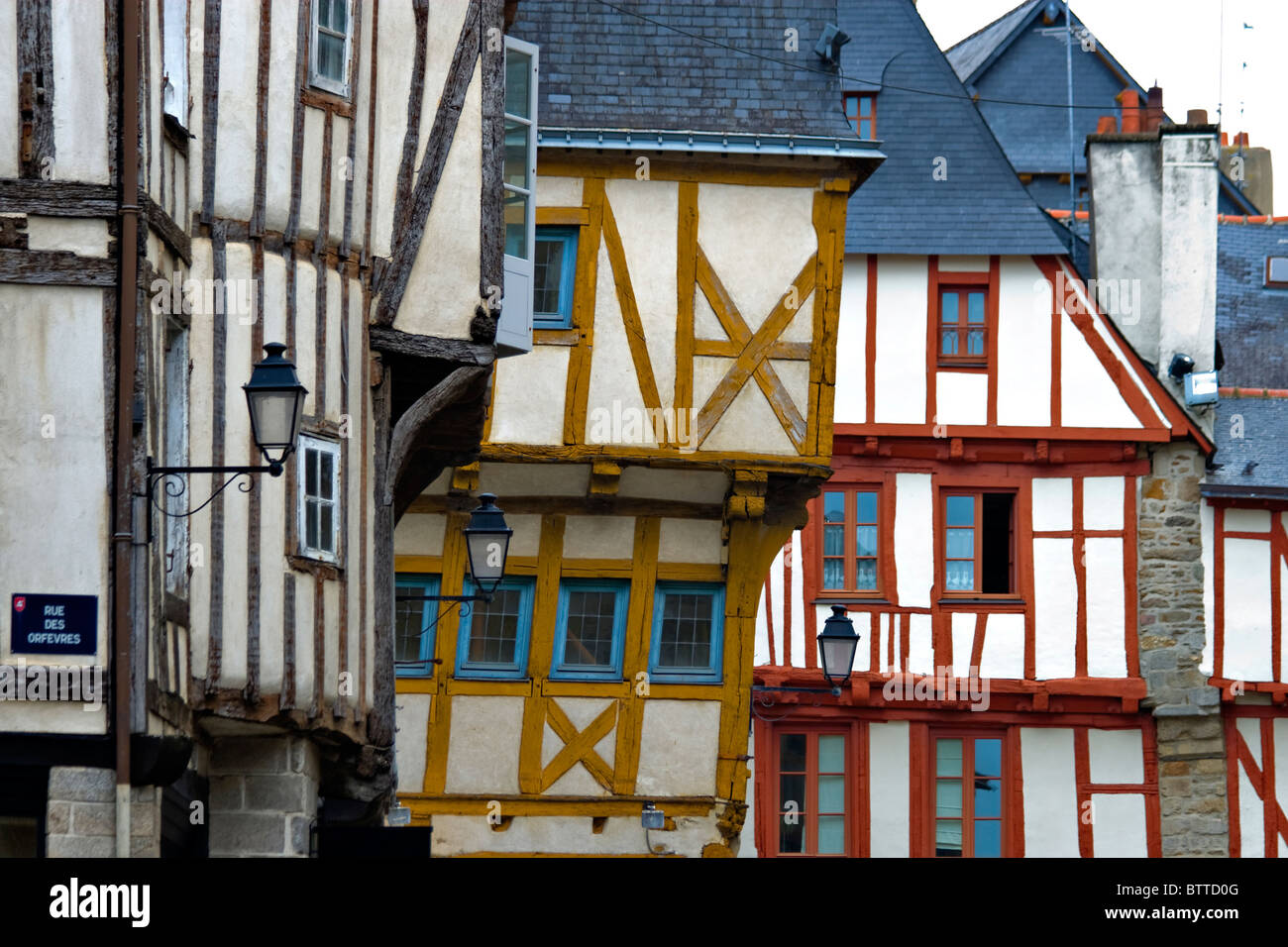 Halt timbered houses in Vannes, Brittany, France Stock Photo
