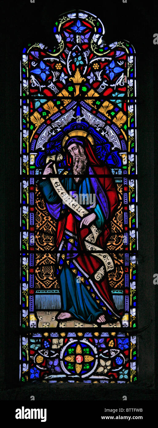 A stained glass window depicting Old Testament Prophet Ezekiel, Parish Church of St James the Great, Bratton, Wiltshire Stock Photo