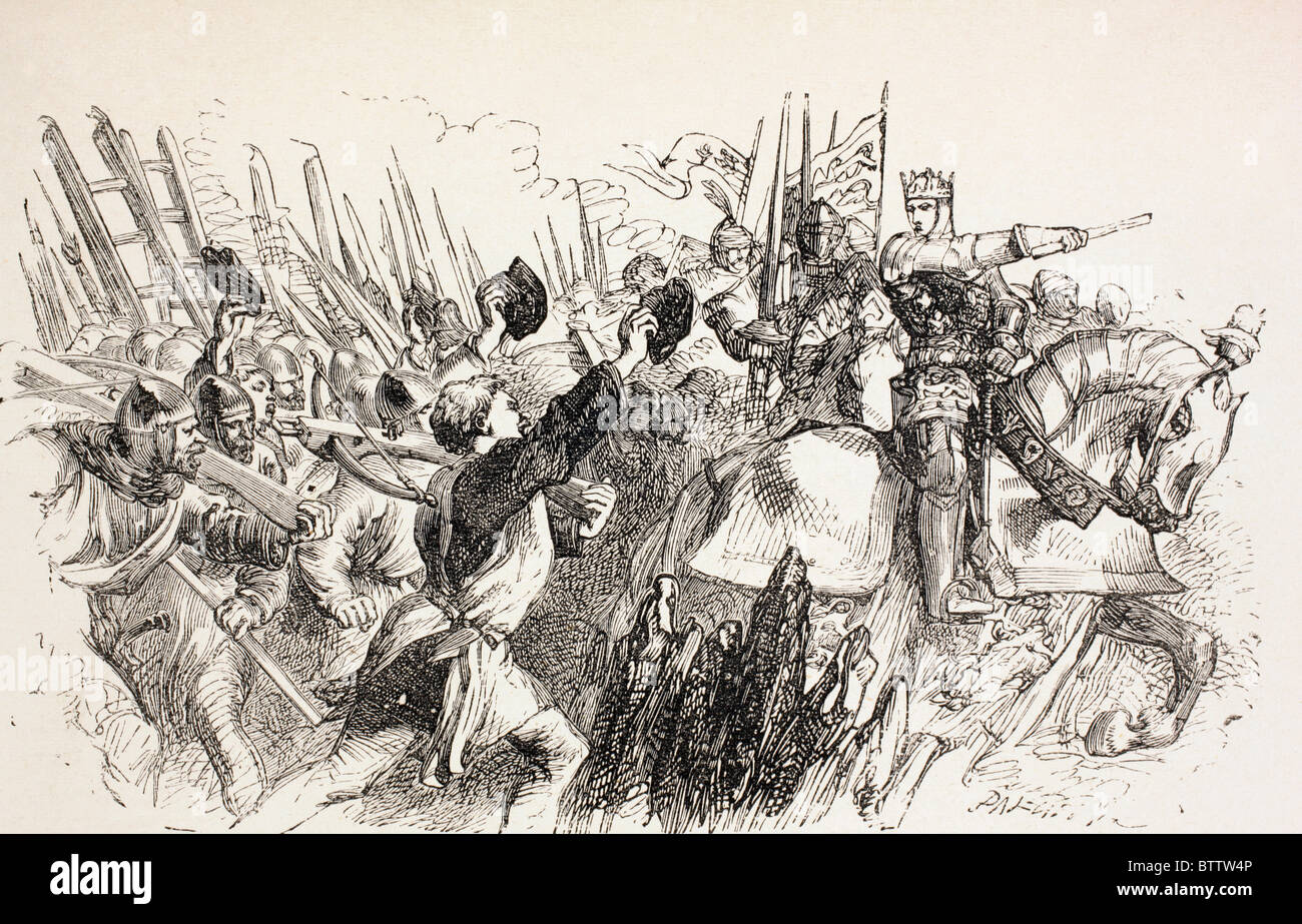 Illustration by Sir John Gilbert for King Henry V by William Shakespeare. King Henry's forces at the siege of Harfleur, France. Stock Photo