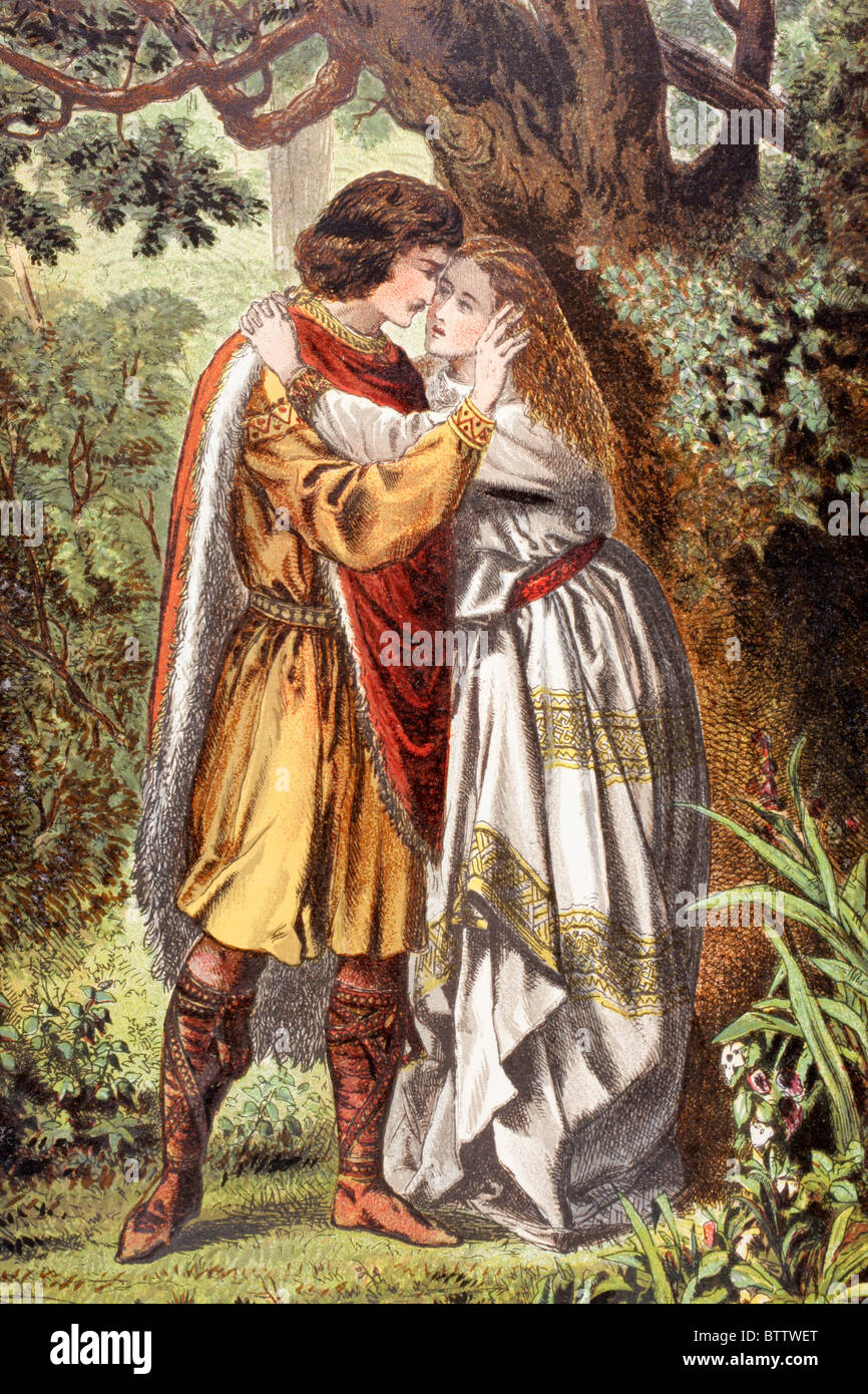 Posthumus speaks in Cymbeline, Act I, Scene I, by William Shakespeare. 'My Queen! My mistress! O lady weep no more.' Stock Photo