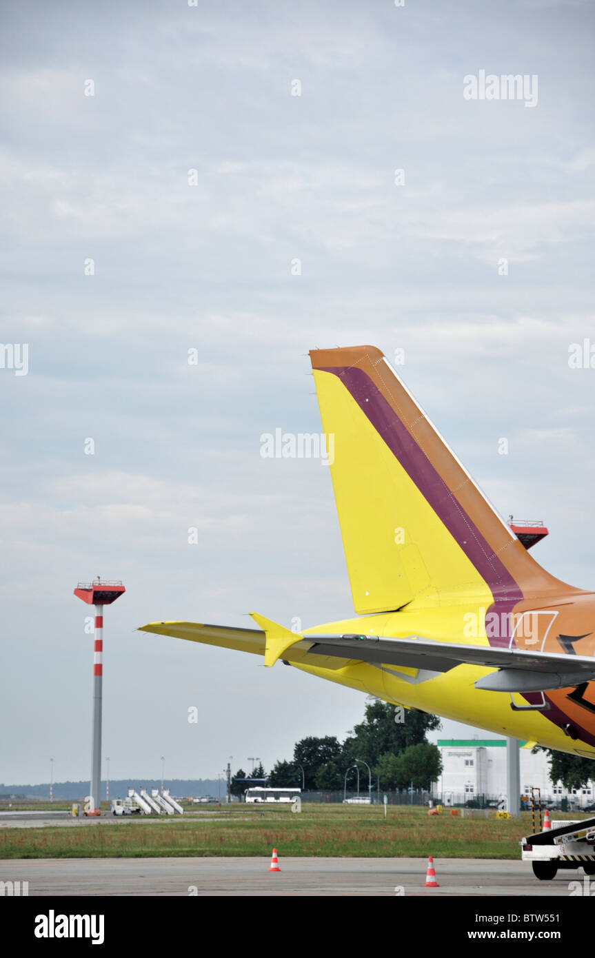 A passenger airplane of discount airline German Wings at the Schoenefeld Airport Berlin Germany Stock Photo