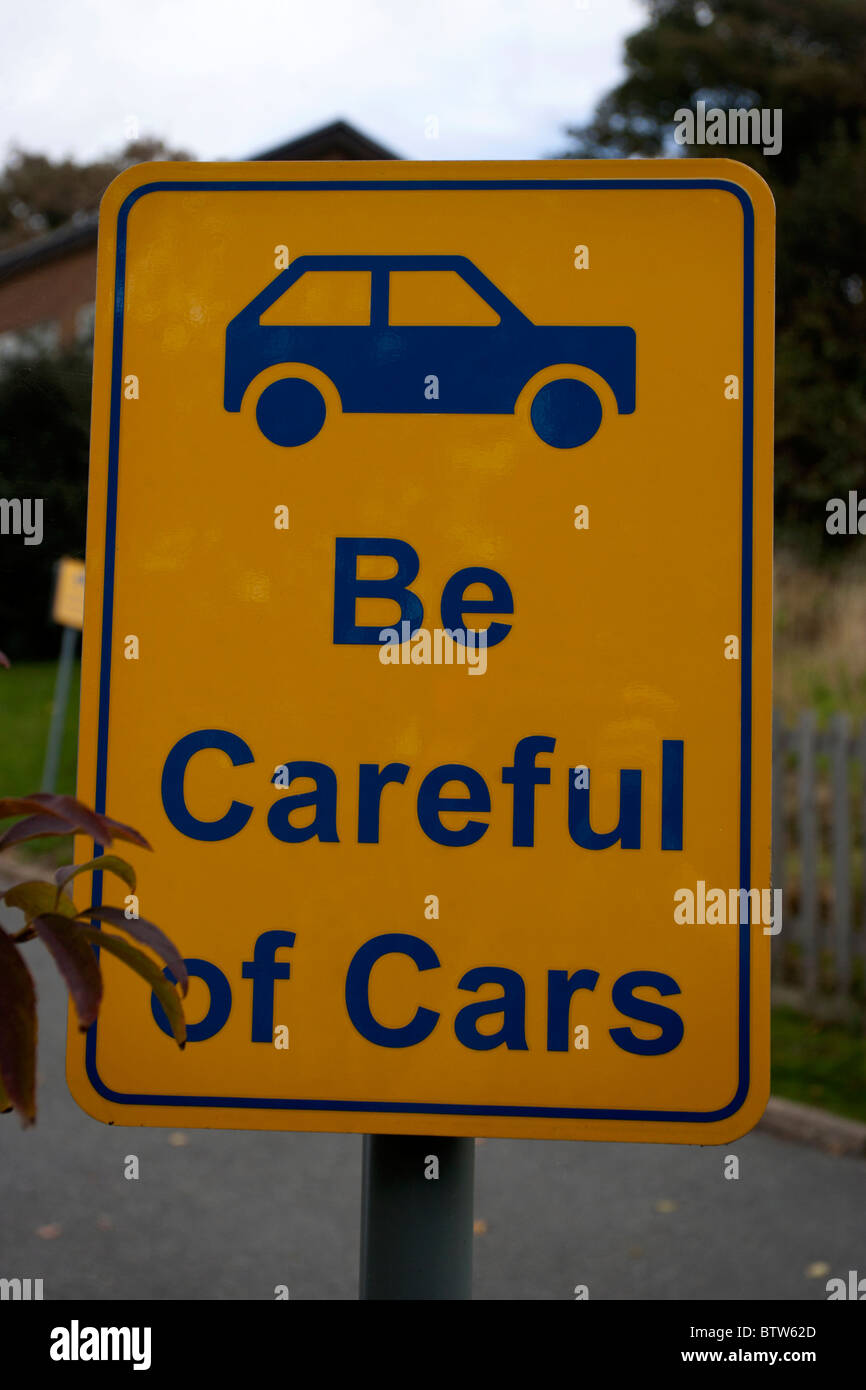 Be Careful of Cars Sign outside a school in Brighton, East Sussex, UK. Stock Photo