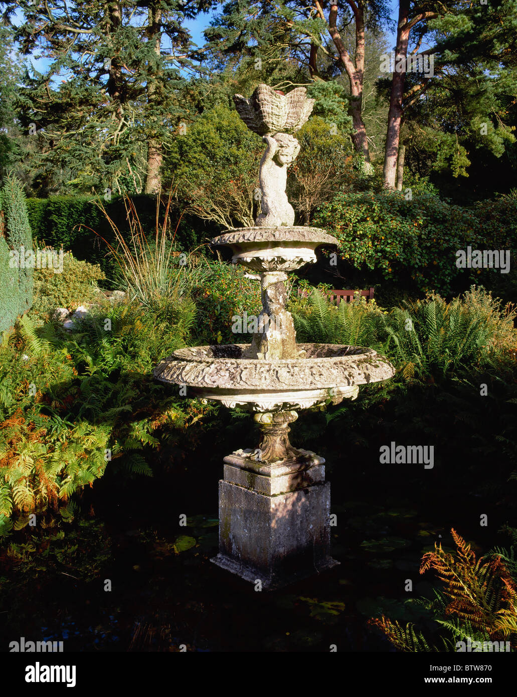 Castlewellan Castle, Co Down, Ireland; Merboy Fountain In The Walled Garden Stock Photo
