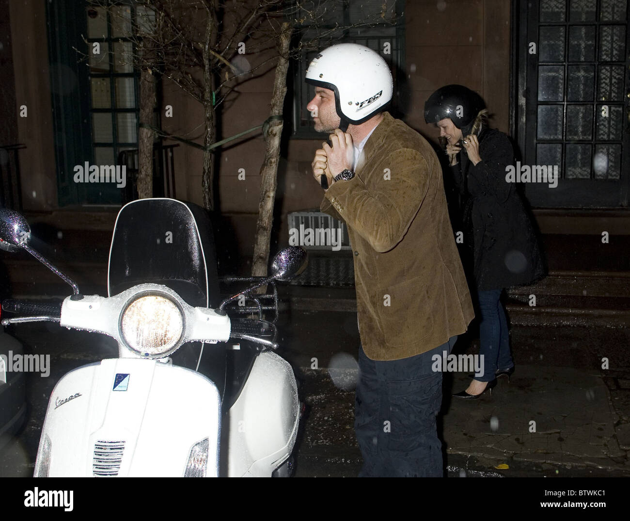 Naomi Watts and Liev Schreiber Leave Dinner on a Vespa in the Rain