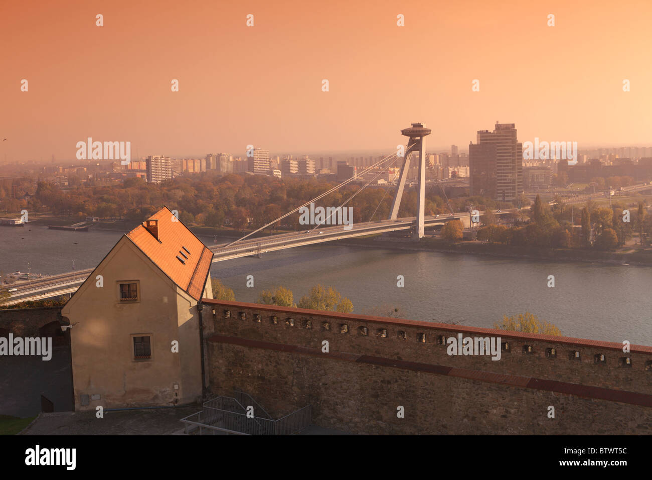 Novy Most bridge over the Danube river, Bratislava, Slovakia Stock Photo
