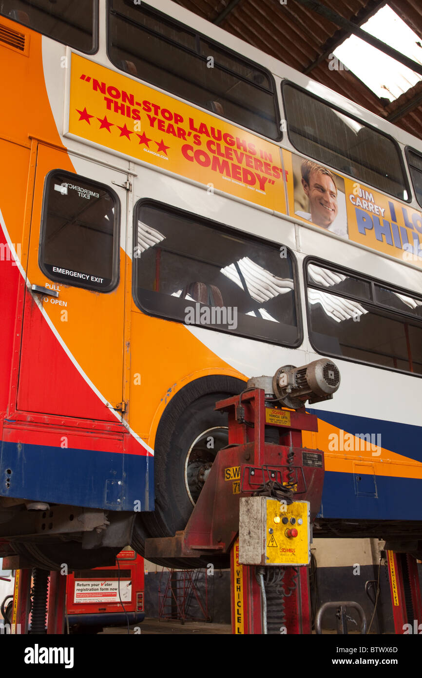 Bus On Hydraulic Lifts For Maintenance Montrose Garage Scotland