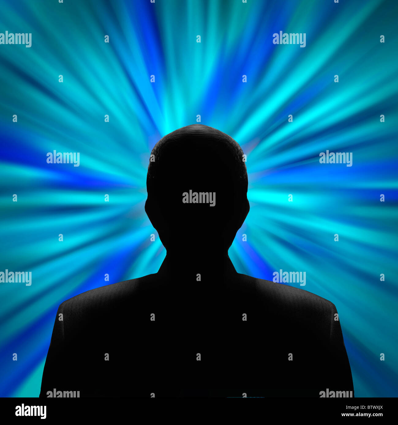 Black silhouette of a mysterious man in front of a blue vortex Stock ...