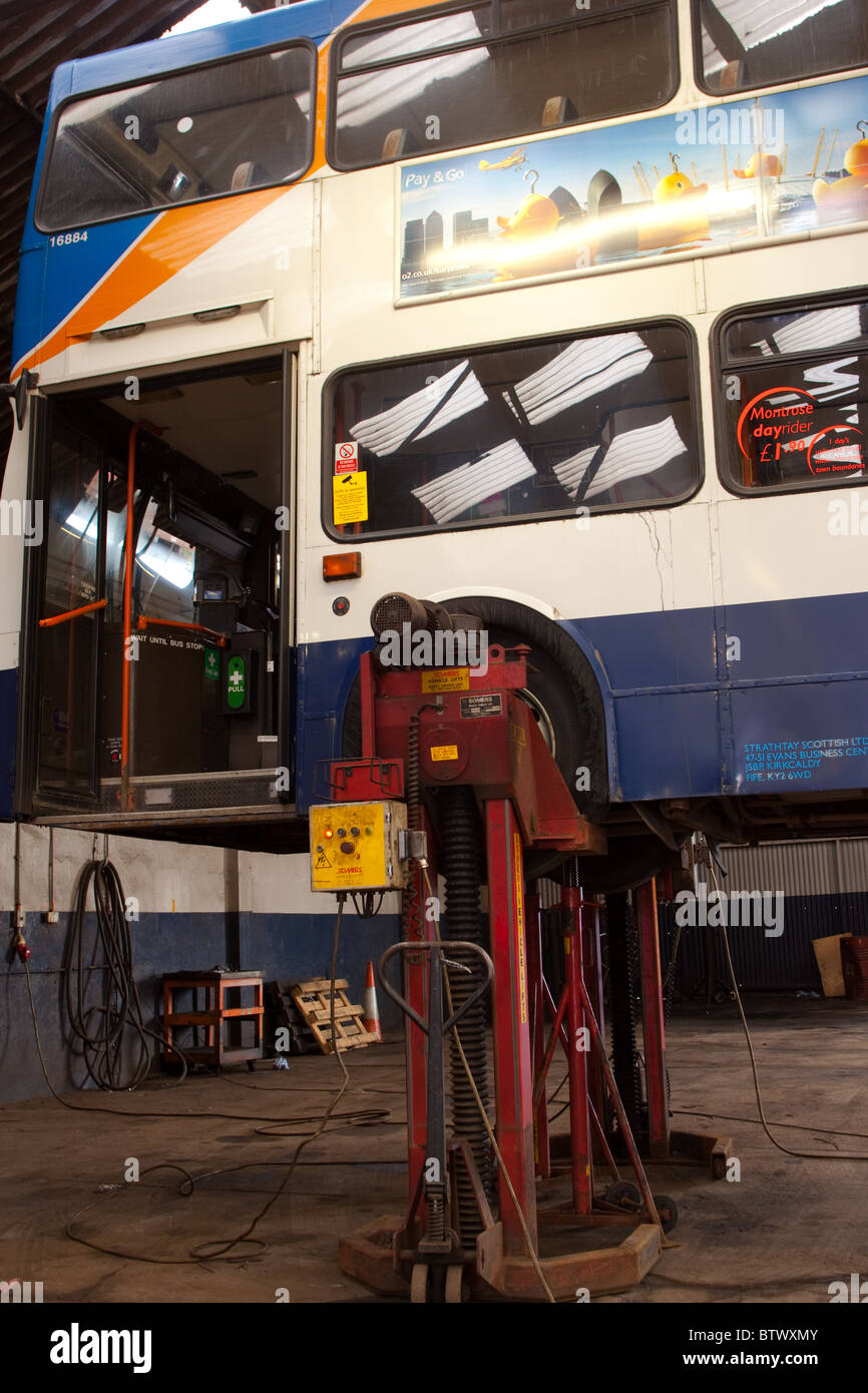Bus On Hydraulic Lifts For Maintenance Montrose Garage Scotland