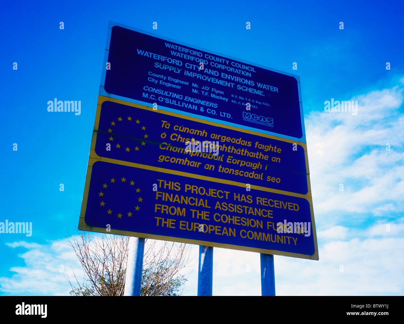 Road Sign Indicating Ec Support, Near Waterford City, Co Waterford, Ireland Stock Photo