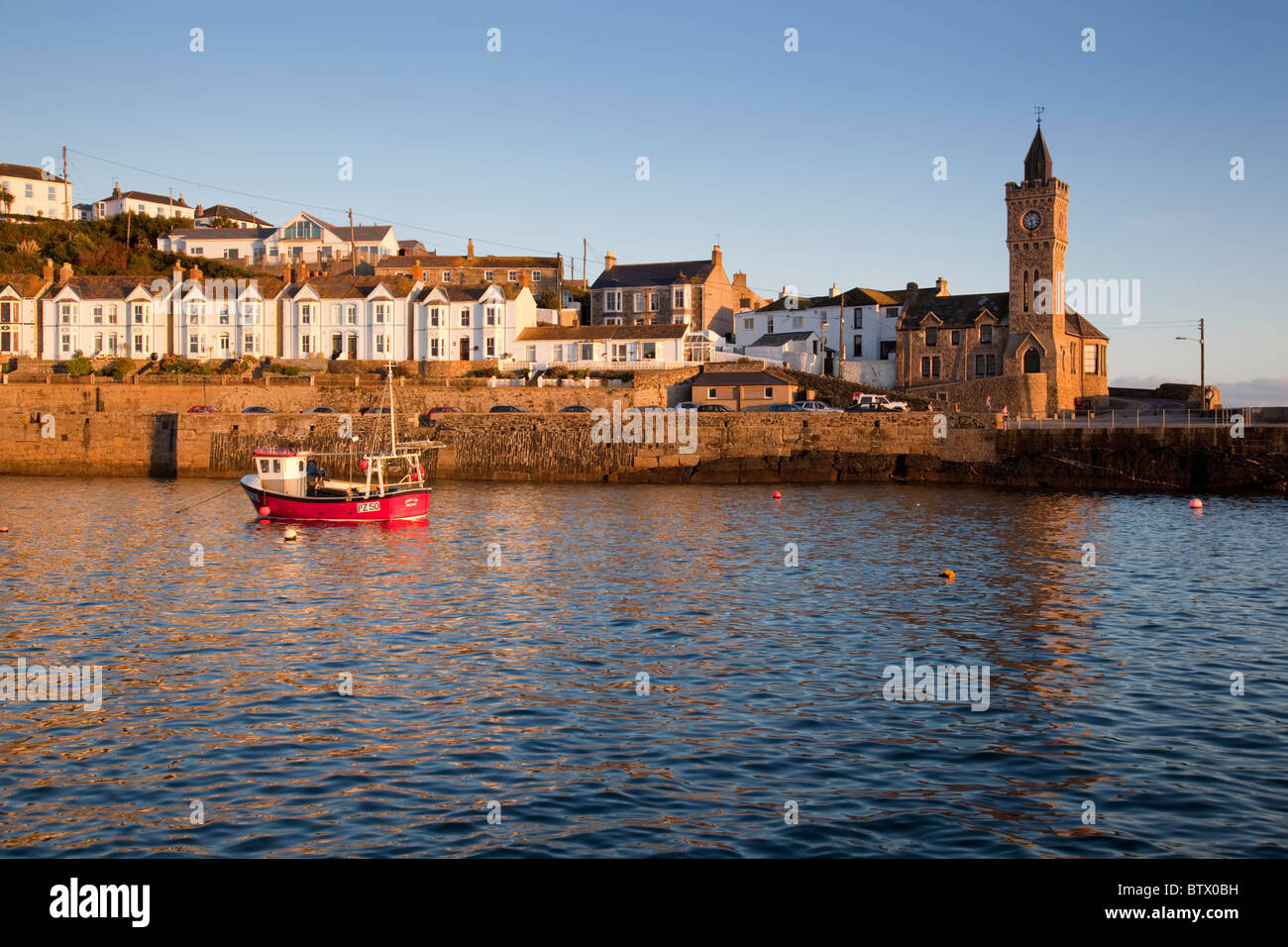 Porthleven harbour and clock tower; Cornwall Stock Photo
