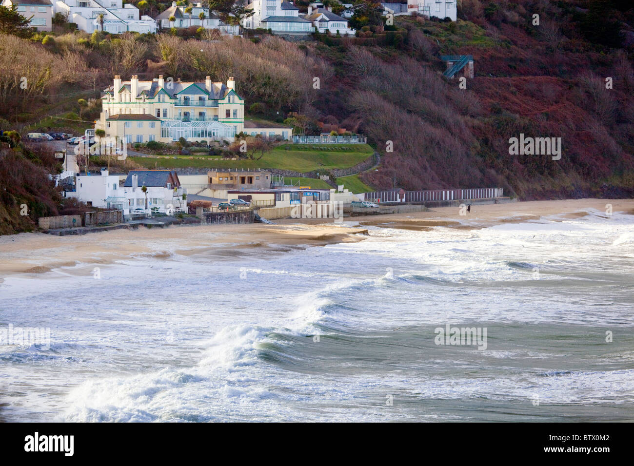 Carbis Bay; Breaking waves; Cornwall Stock Photo
