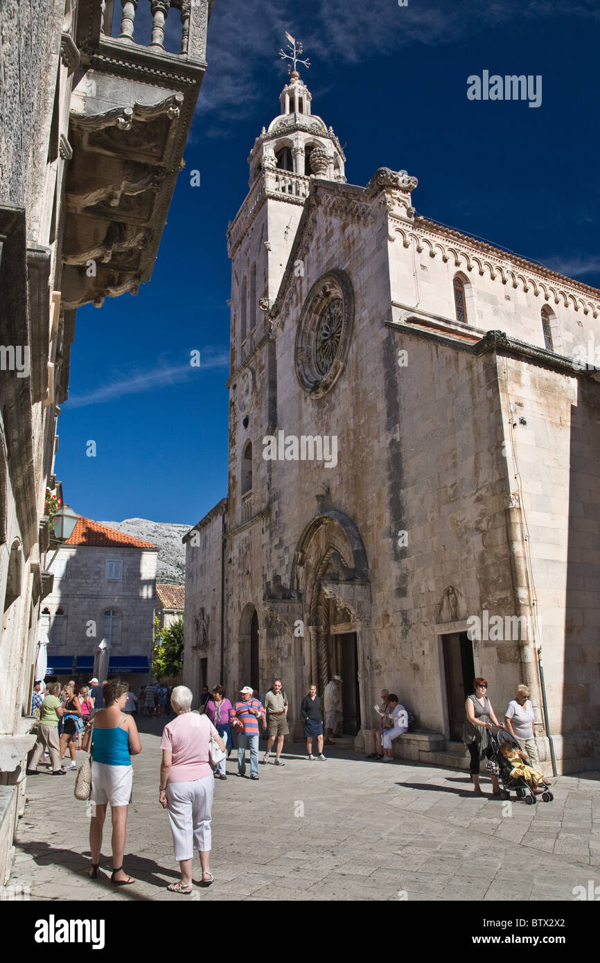 Korcula Croatia Old town and bay Europe Stock Photo