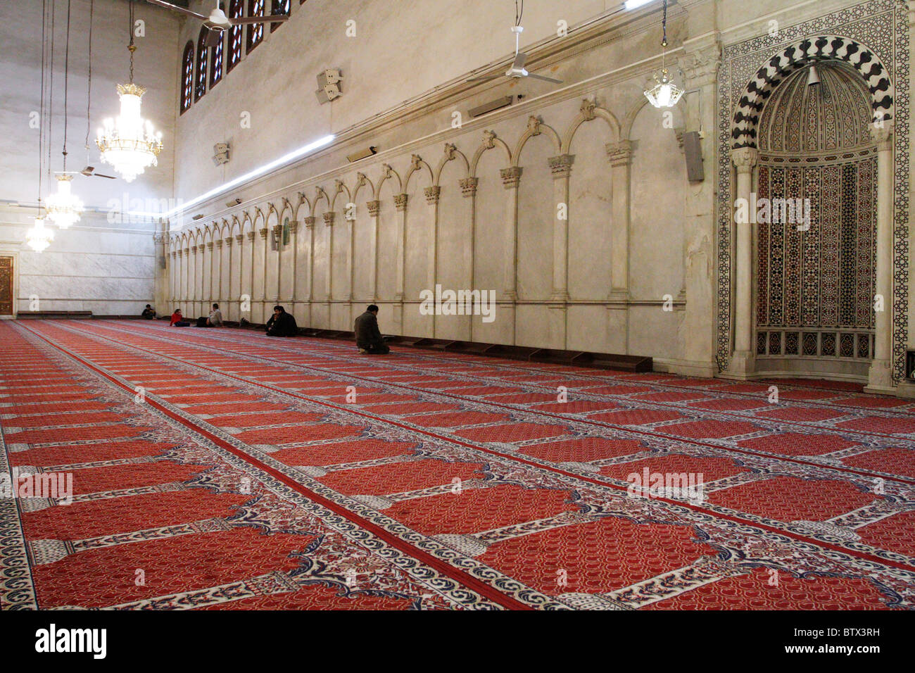 Mihrab and praying hall inside Umayyad mosque in Damascus, Syria. Stock Photo