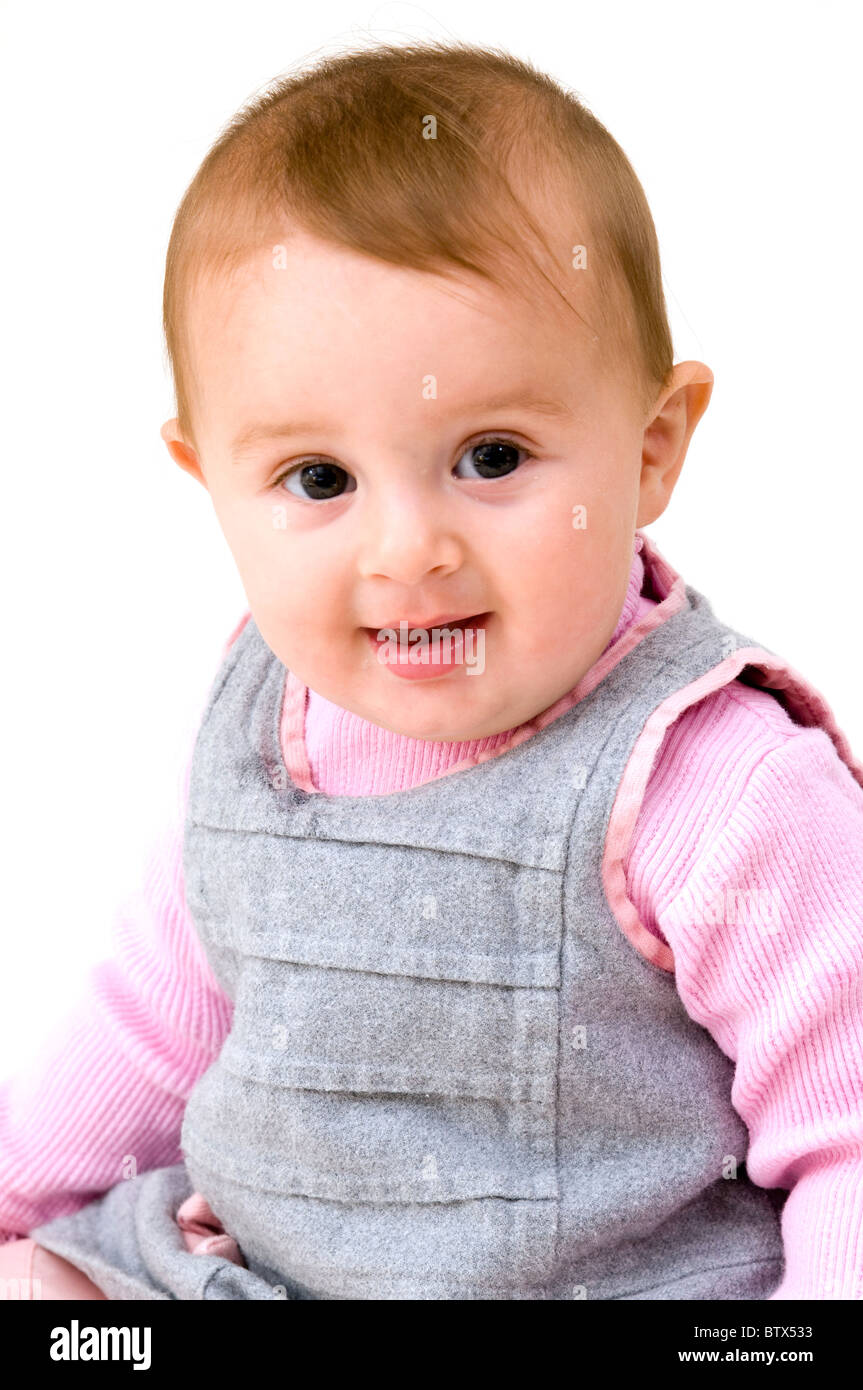 Cute Baby Girl Portrait on White Background. Stock Photo