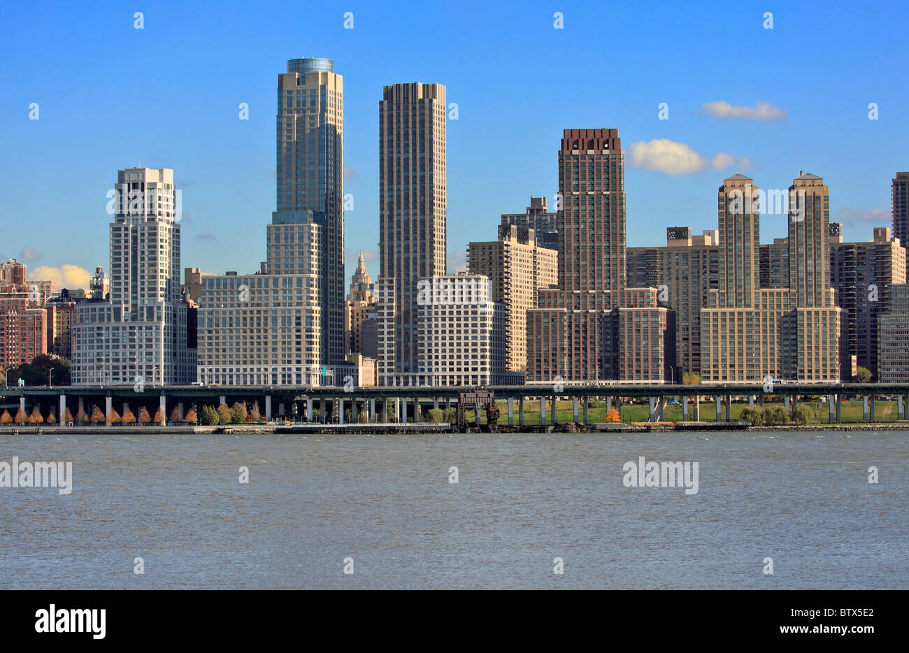 View of the west side of midtown Manhattan New York City from Port Imperial New Jersey Stock Photo