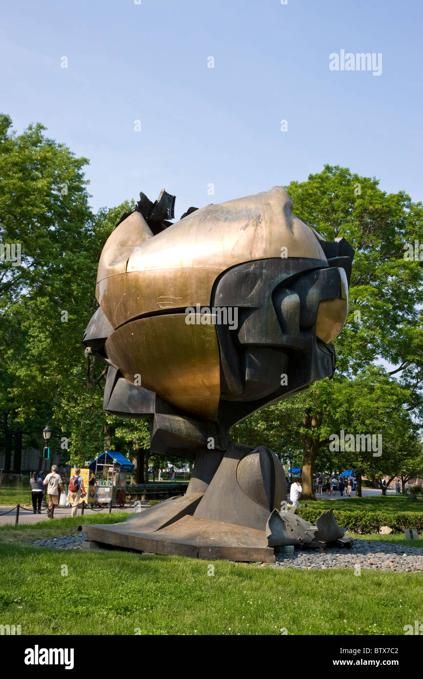 The Sphere by Fritz Koenig moved from the World Trade Center now in Battery Park Stock Photo