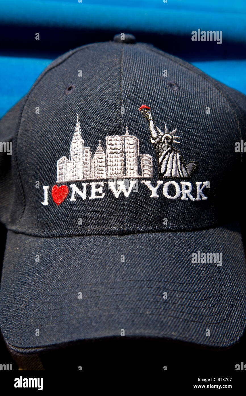 I love New York baseball caps in Battery Park Stock Photo