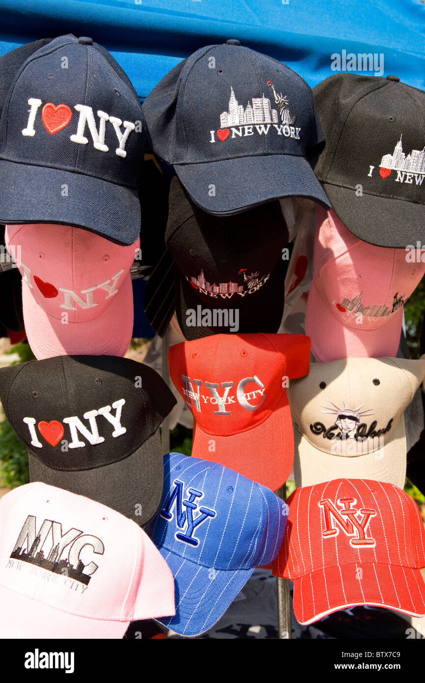 I love New York baseball caps in Battery Park Stock Photo