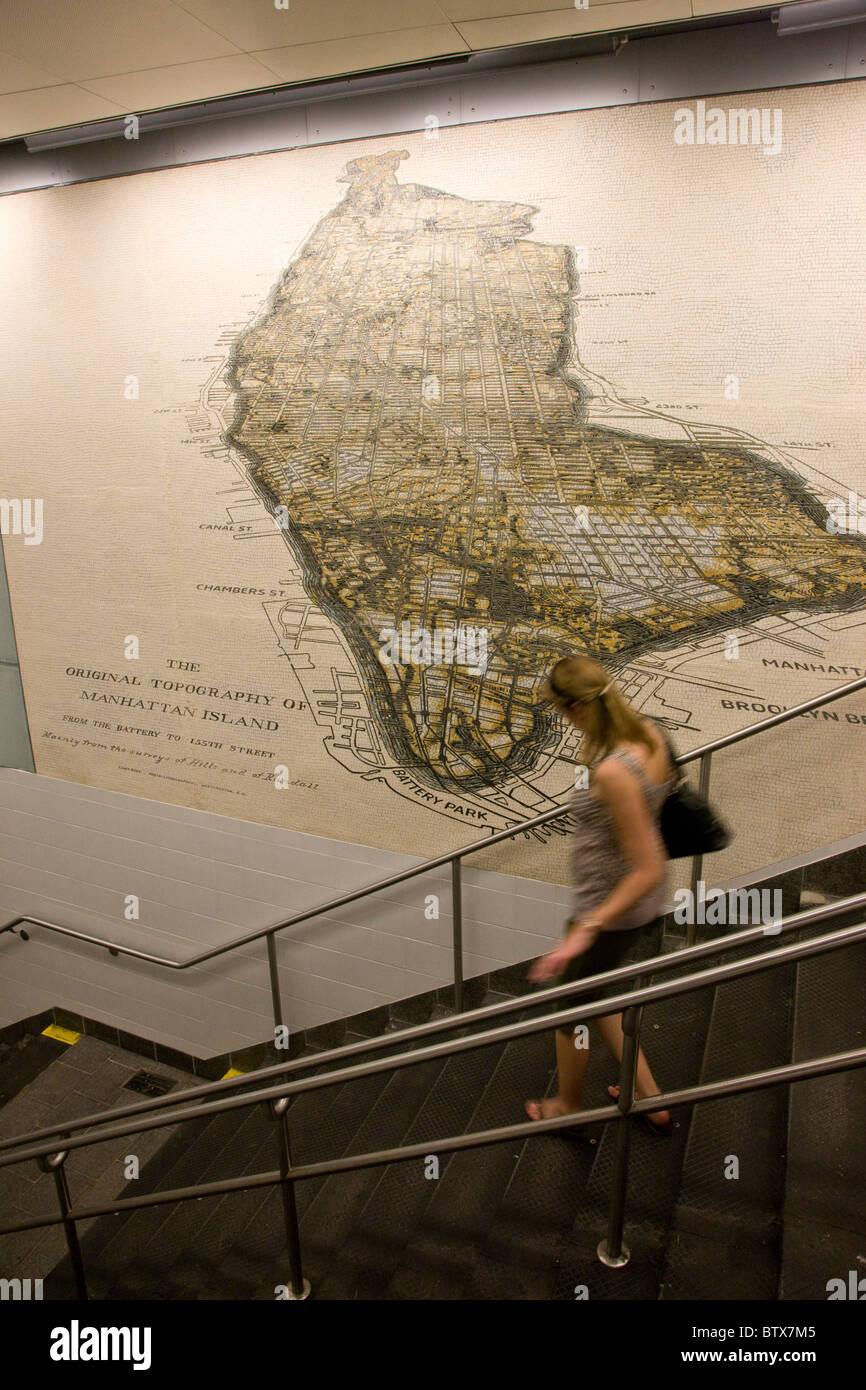 Manhattan map in metro station Stock Photo