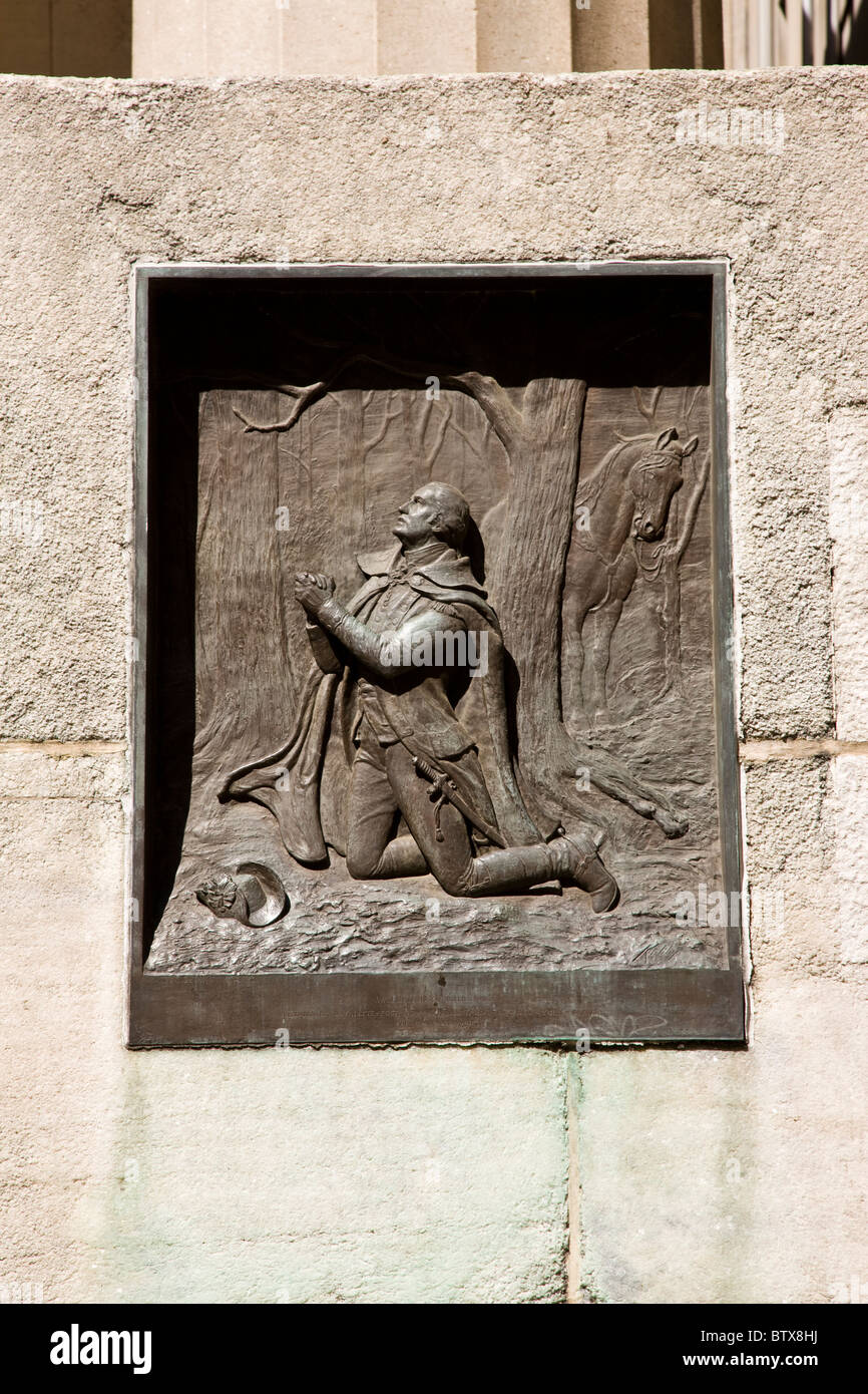 Plaque entitled Washington at Valley Forge outside the Federal Hall National Memorial Stock Photo