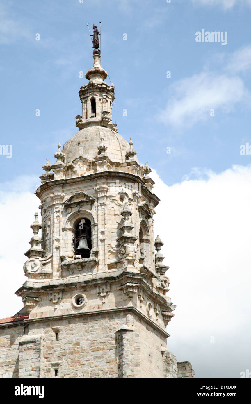 Close-up view of the Baroque  Bell-tower of the  Church de San Anton, Bilbao, Spain Stock Photo