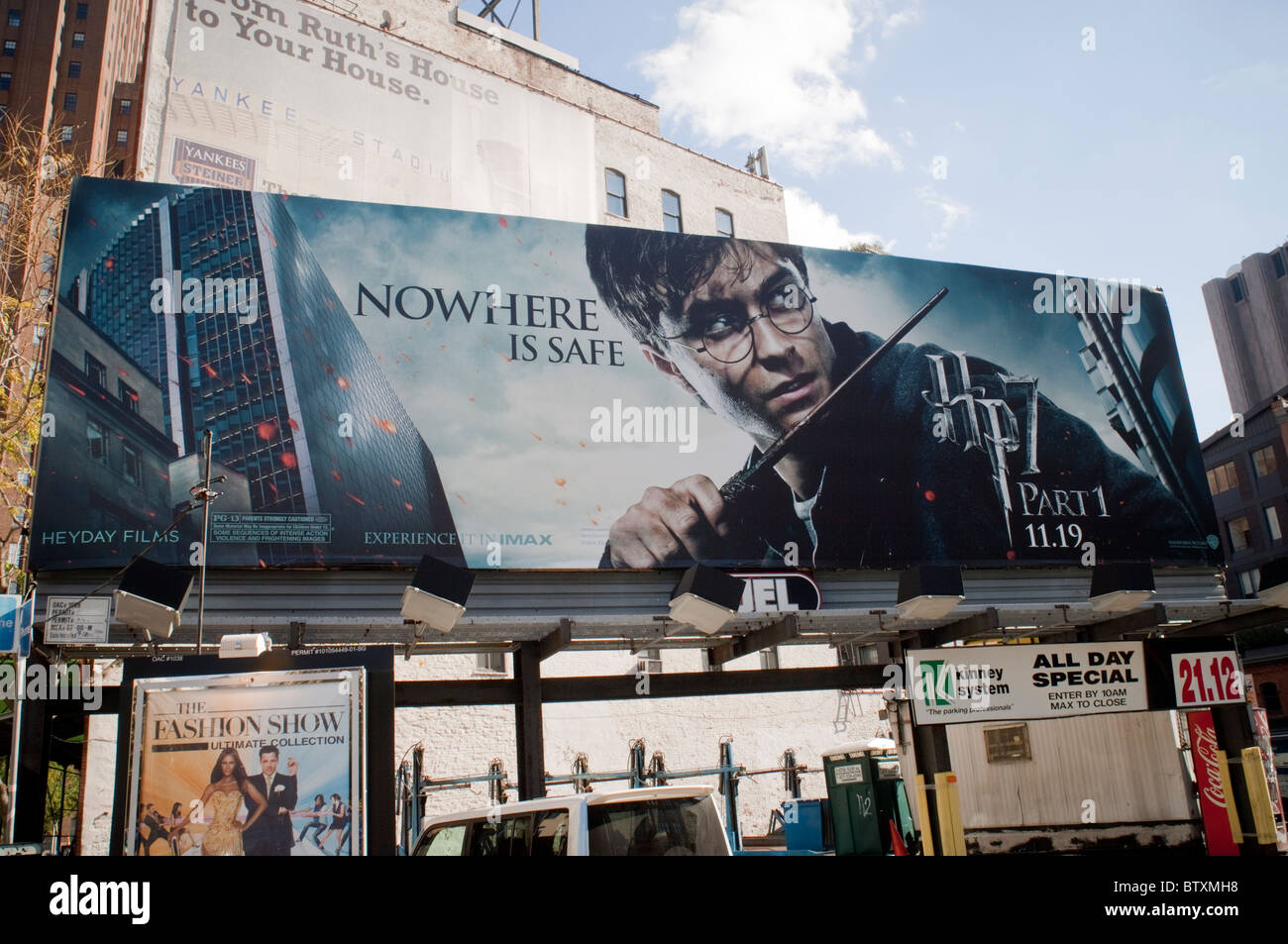 A billboard advertising the new Harry Potter film, 'Harry Potter and the Deathly Hallows', seen in New York Stock Photo
