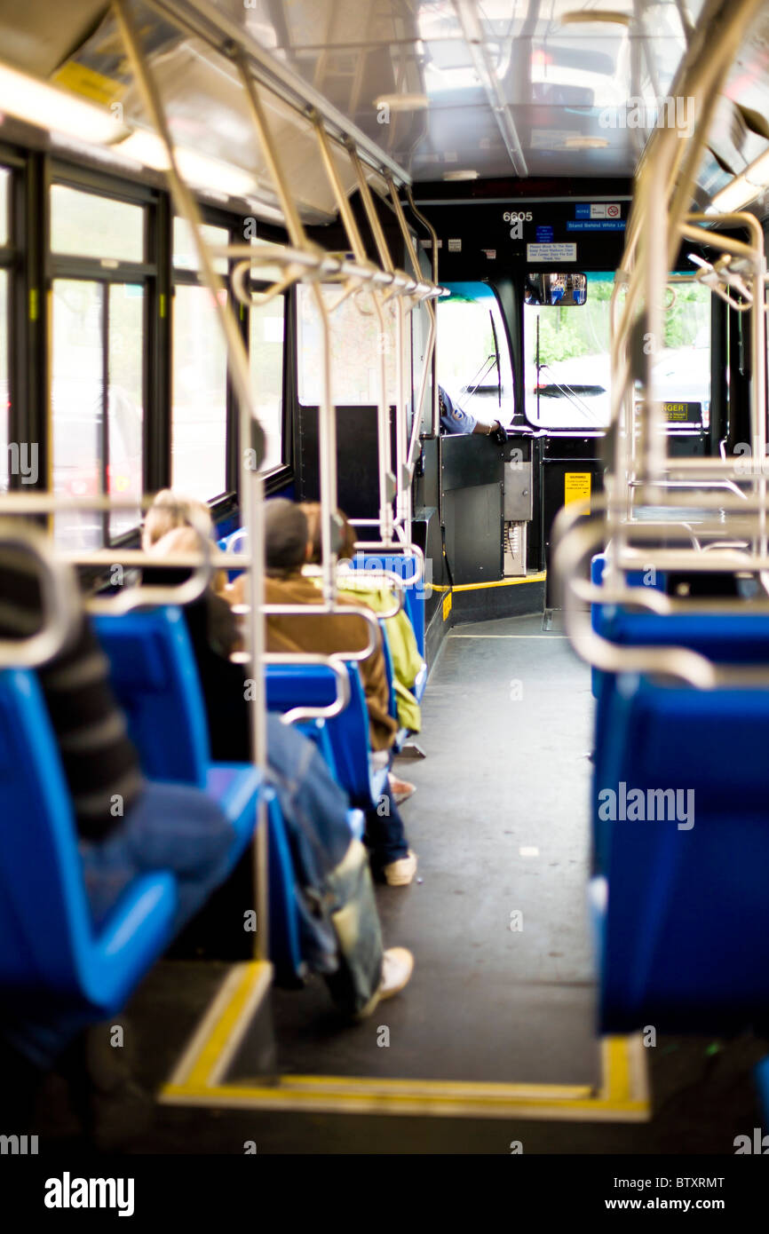 Inside view of a New York City Public Transportation Bus Stock Photo
