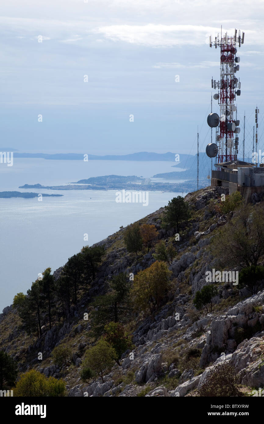 Signal Pylon on mountain top, Corfu, Greece Stock Photo