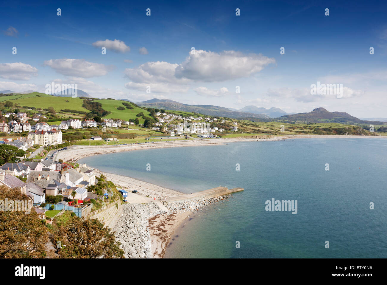 Criccieth Bay and Mountains Stock Photo