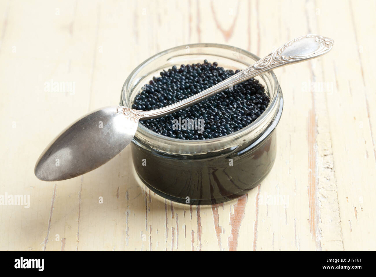 black caviar in glass jar Stock Photo