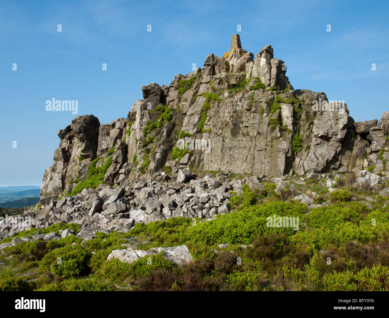 Stipestones, Manstone Rock. National Nature Reserve and in the Shropshire Hills Area of Outstanding Natural Beauty. Stock Photo