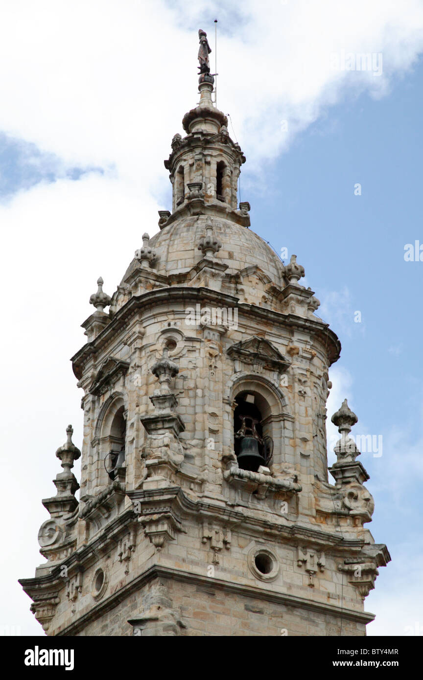 Close-up view of the Baroque,  Bell-tower of the  Church de San Anton, Bilbao, Spain Stock Photo