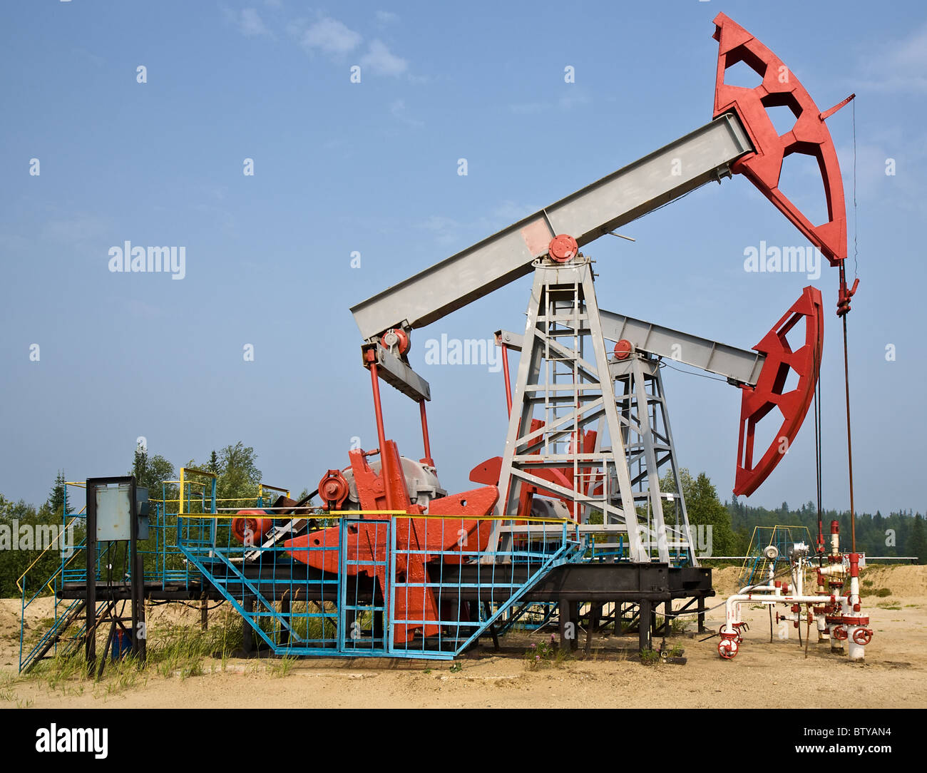 oil pumps closeup of Lukoil company in Russia Stock Photo