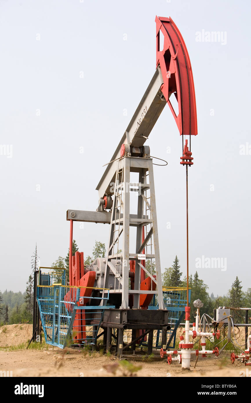 oil production equipment, pump of Lukoil company in Russia Stock Photo