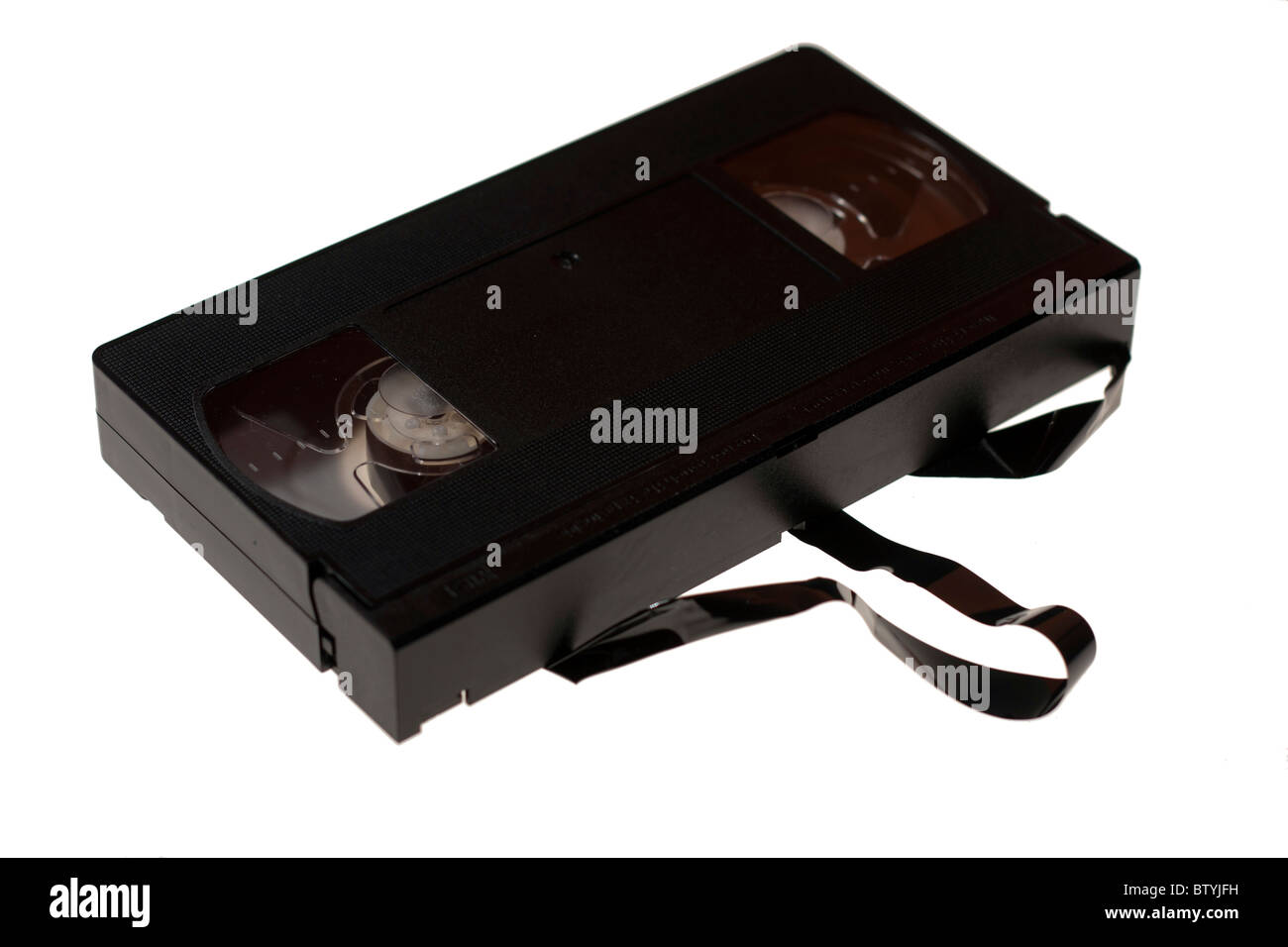 Old VHS cassette isolated on white. Stock Photo