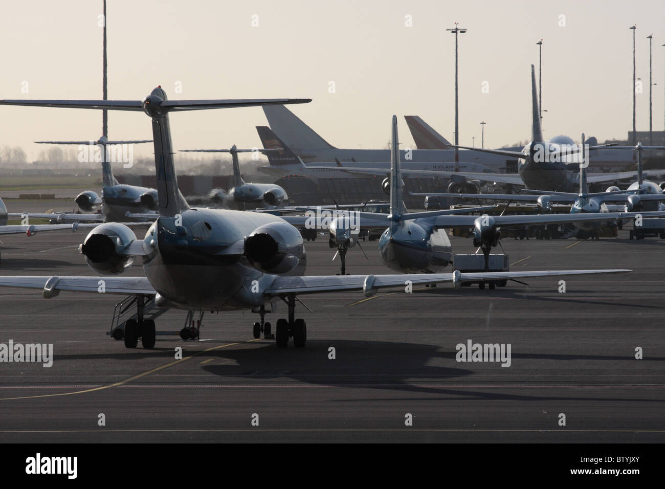 aircrafts on busy airport Stock Photo