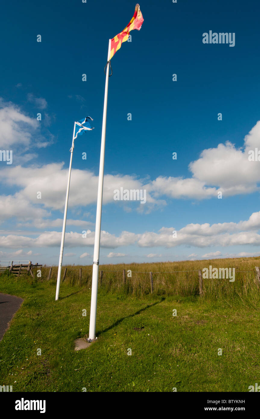 Flag Poles at Carter Bar, crossing point between Scotland and England Stock Photo