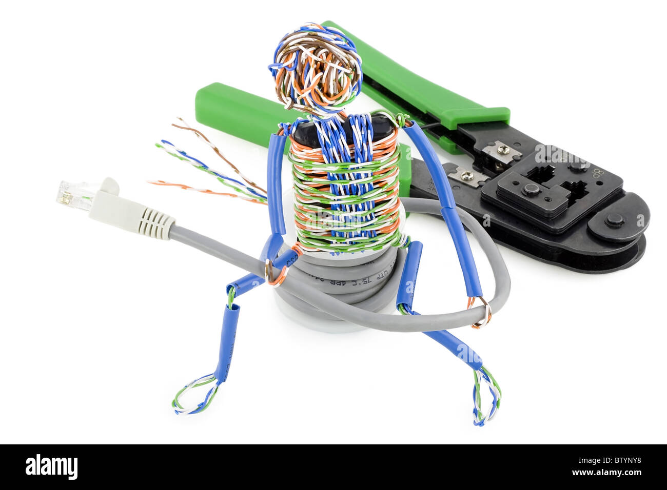 Twisted man with a  cable Stock Photo