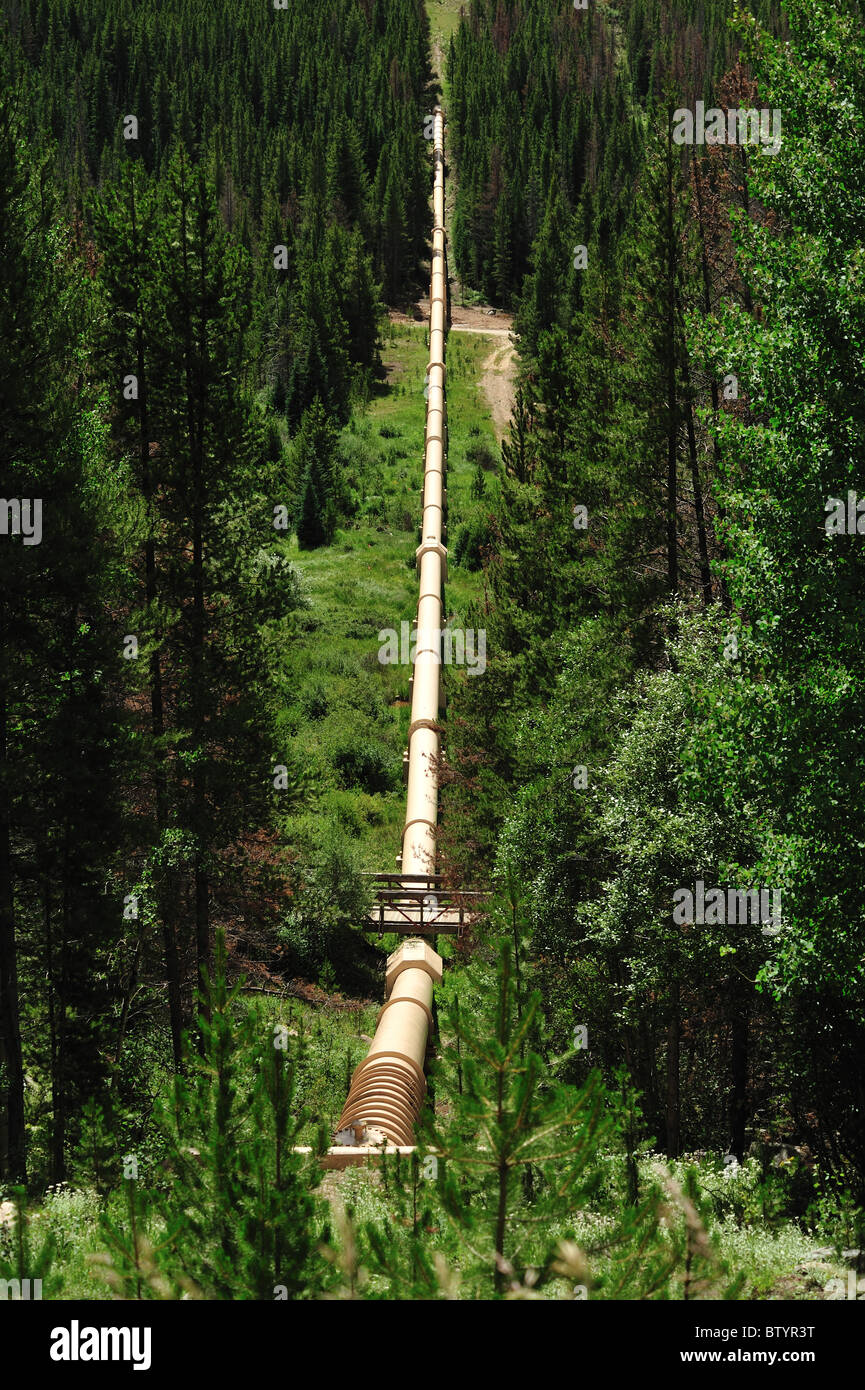 Water Diversion pipeline, Fraser River basin, Fraser, Colorado Stock Photo
