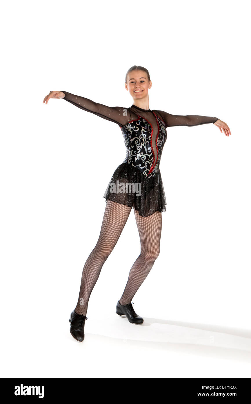 Studio shot of beautiful young girl in tap dancing costume Stock Photo
